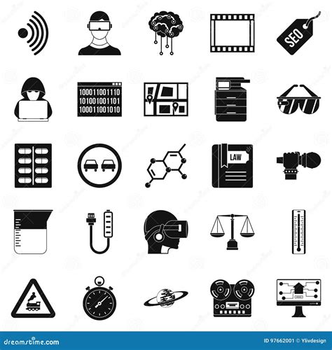 Gaining Knowledge Icons Set Simple Style Stock Vector Illustration