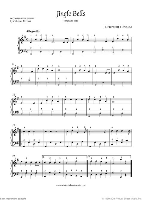 Free Jingle Bells Sheet Music For Piano Solo High Quality Pdf