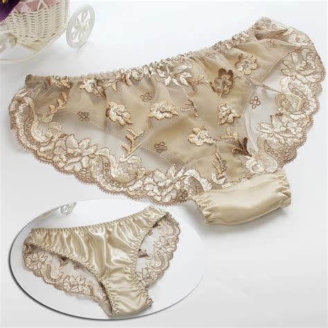 Pure Silk Panties Women 100 Mulberry Silk Sexy Back Lace Low Waist Briefs Mlxl Free Shipping