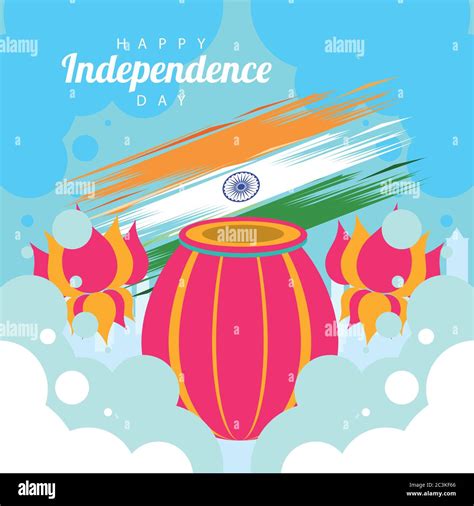 India Independence Day Celebration With Flag And Jar Vector