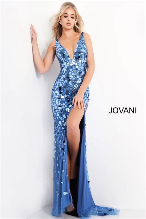 Jovani Emerald High Slit V Neck Party Dress