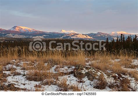 Winter Wilderness Landscape Yukon Territory Canada Early Winter Sunset