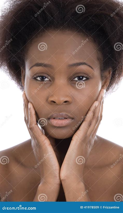 Isolated Sad And Serious Looking Afro American Black Woman Stock Image