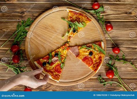 Eating Food Close Up Of People Hands Taking Slices Of Pepperoni Pizza