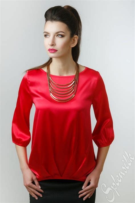 red satin crew neck blouse fashion red satin silk satin