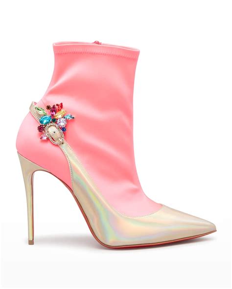 christian louboutin jessie iridescent jeweled red sole booties neiman marcus