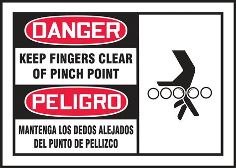 Osha Danger Safety Labels Keep Fingers Clear Of Pinch Point Sbleqm180vsp