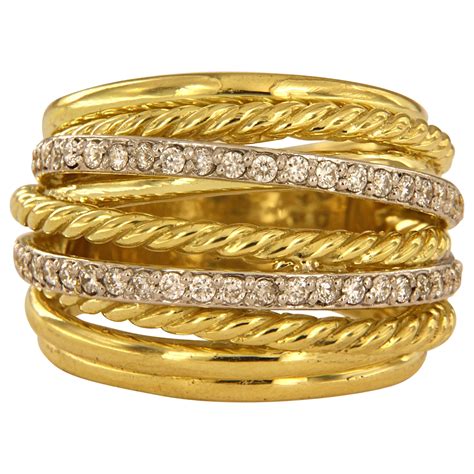 David Yurman Crossover Wide Ring In 18 Karat Yellow Gold With Diamonds