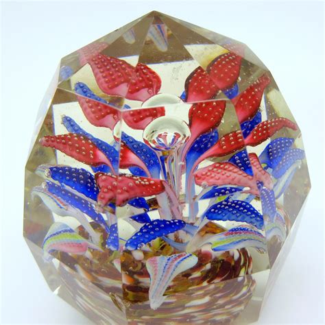 Antique Faceted Glass Paperweight Flowers In Pot Quirky Antiques Ruby Lane