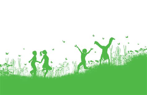 Children Playing In Grass And Flowers 233678 Vector Art At Vecteezy