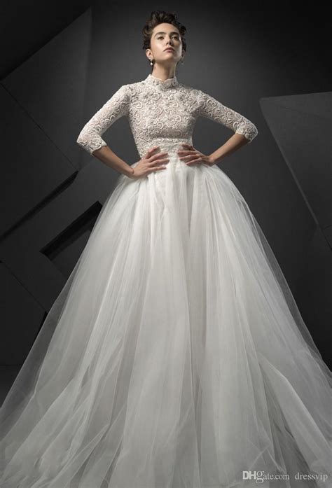 Vintage style brick red velvet & lace maxi dress. Discount Ersa Atelier High Neck 3/4 Long Sleeve Wedding ...