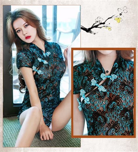 sexy nightclub retro peacock embroidery cheongsam lingerie women lace perspective summer chinese