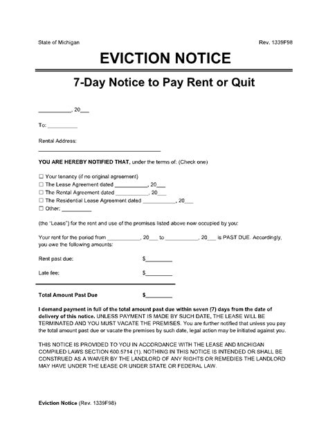Free Michigan Eviction Notice Forms Pdf Word Eforms Hot Sex Picture
