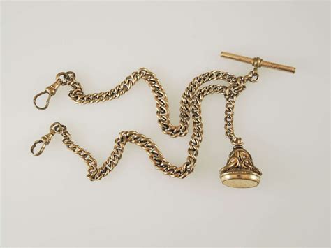 Gold Plated Victorian Pocket Watch Chain Double With Fob C1890 In