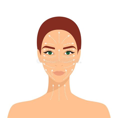 Beautiful Woman With Massage Lines On Face And Neck Isolated On A White