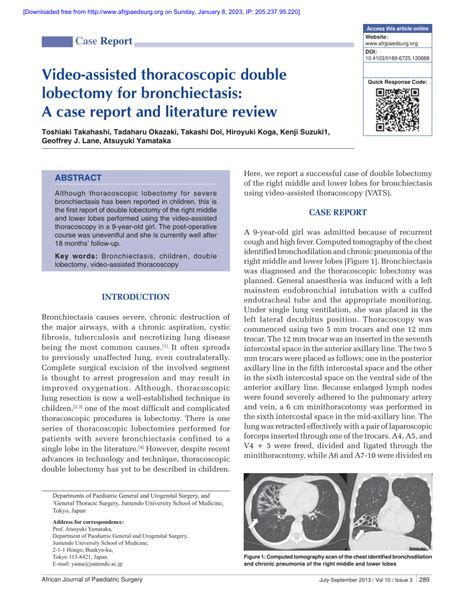 Pdf Video Assisted Thoracoscopic Double Lobectomy For Bronchiectasis