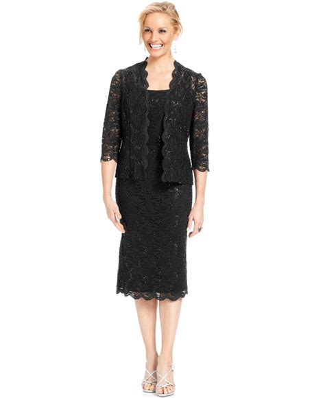 Alex Evenings Petite Sequined Lace Sheath And Jacket In Blue Navy Lyst