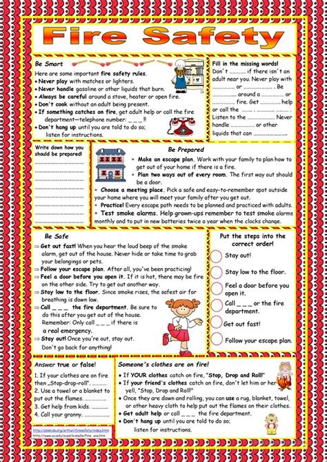 This worksheet deals with road safety instructions, traffic signs meaning, prepositions and directions. Fire Safety (KEY included) worksheet - Free ESL printable ...