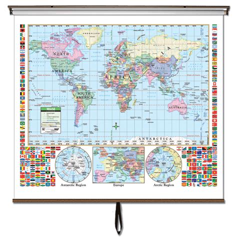World Primary Classroom Wall Map On Roller W Backboard