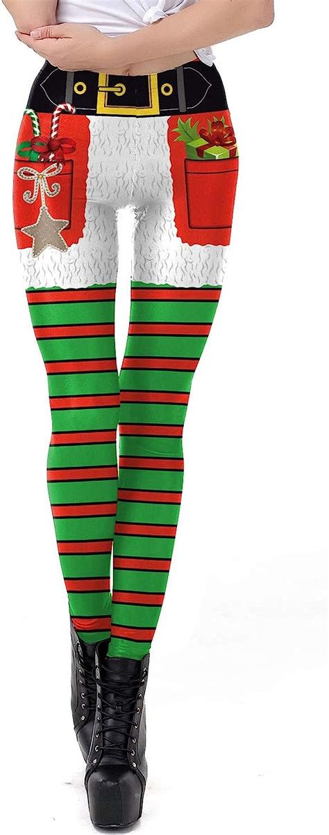 Abyelike Women S Christmas Chic Ugly Santa Leggings Funny Costume Tights Amazon Ca Clothing