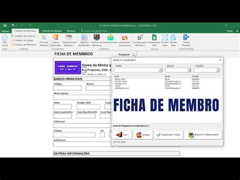 Planilha Excel Cadastro de Membro com Foto Grátis FICHA DE MEMBRO