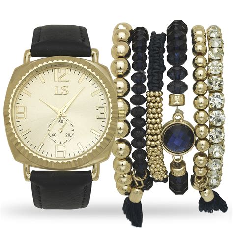 Laura Scott Ladies Gold Navy Watch And Bracelet Set Shop Your Way