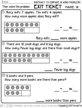 SUBTRACT TO COMPARE IN WORD PROBLEMS UNIT 1 LESSON 5 WORKSHEET POSTER