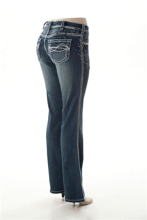 Cowgirl Tuff Womens Blue Cotton Blend Jeans Crystals Saddle Ready Ii Cowgirl Tuff Cotton