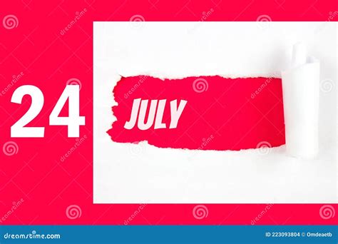 July 24th Day 24 Of Month Calendar Date Red Hole In The White Paper