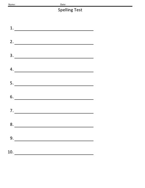 Printable Spelling Test Template Printable World Holiday