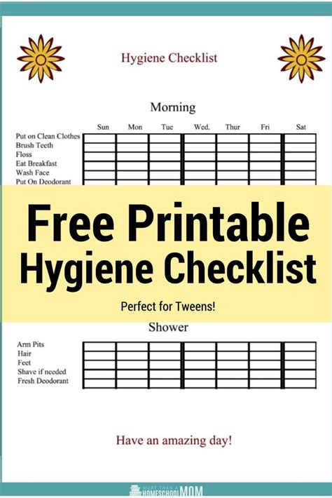 FREE Printable Hygiene Checklist Homebabe Giveaways