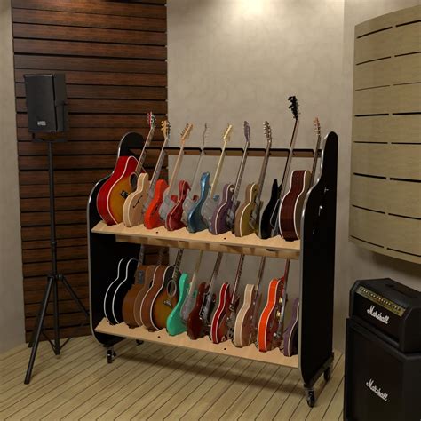 The Session Pro™ Double Stack Mobile Guitar And Case Shelf Racks