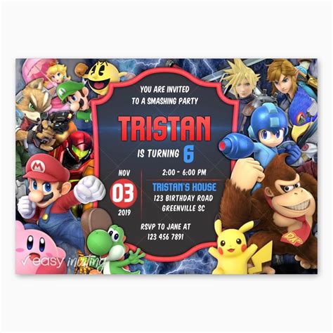 Smash Bros Birthday Invitation Easy Inviting