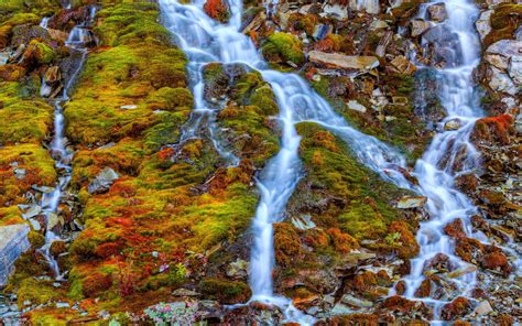 Mountain Waterfall Streams Rocky Moss Nature Wallpaper Hd For Mobile
