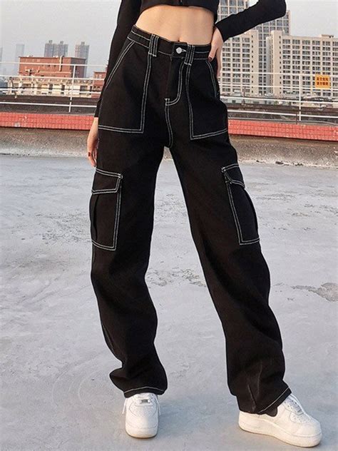 Splice Pocket High Waist Cargo Jeans Cargo Pants Outfit Pants For