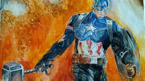 Drawing Captain America Wields Mjolnir From Avengers Endgame A