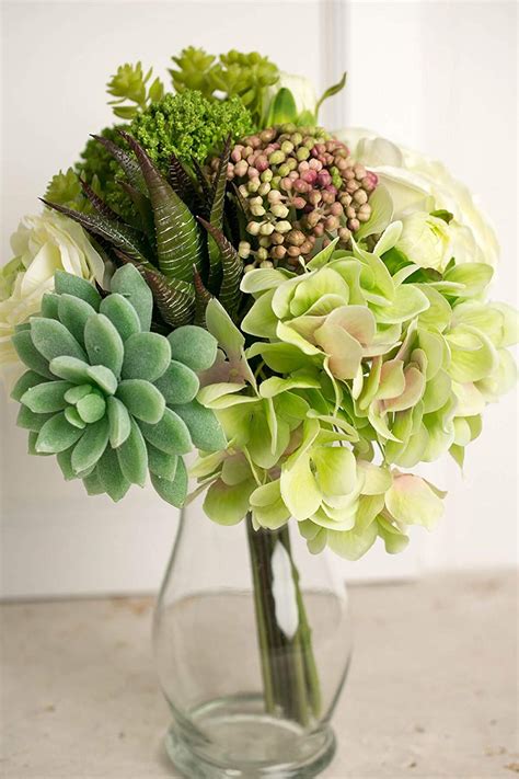 23 Awesome Faux White Hydrangea Arrangement In Glass Vase