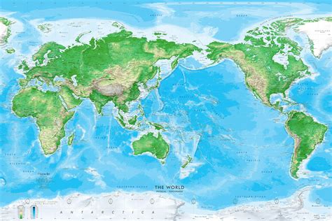 Giant World Map Wall Mural Topographic Physical World Map Pacific