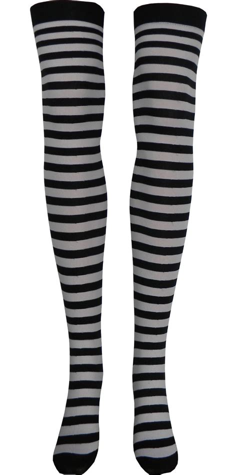 stripe opaque thigh high socks in black and white poppysocks in 2023 thigh high socks black
