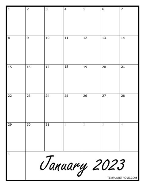Blank Calendar Template 2023 Printable Free