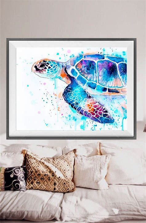 Blue Sea Turtle Watercolor Painting Print By Slaveika Aladjova Art