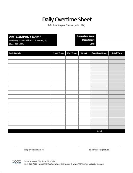 Overtime Template Hq Printable Documents