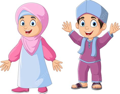 Happy Muslim Boy And Girl Cartoon Costume Kareem Boy Png And Vector