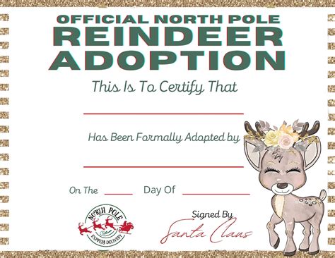 Reindeer Adoption Certificate Adopt A Reindeer Instant Etsy