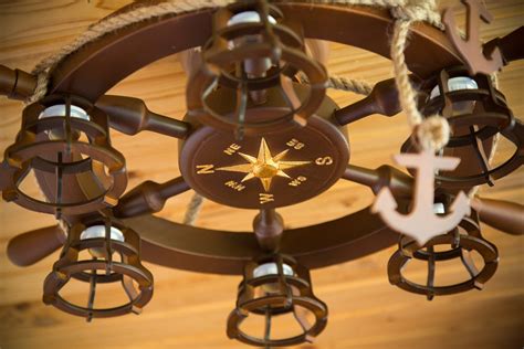 Brown Wooden Chandelier In A Nautical Style Steering Wheel Etsy
