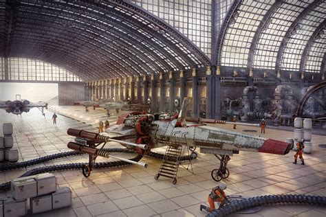 Art Star Wars Steampunk Hangar People Ship Sci Fi Futuristic