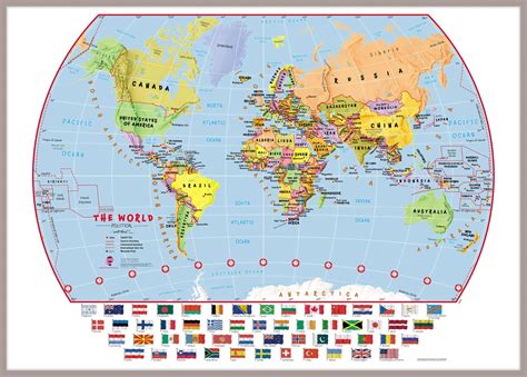 Political World Wall Map Silver Tones Extra Large Images