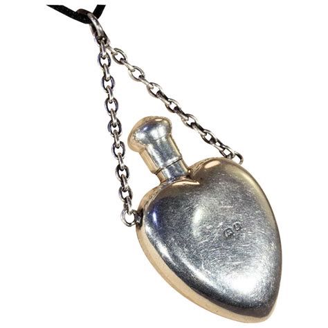 Victorian Sterling Silver Heart Shaped Perfume Bottle Pendant