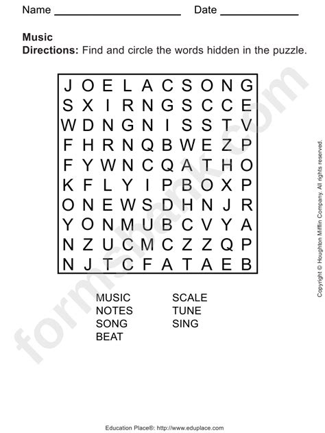 Music Word Search Puzzle Template Printable Pdf Download