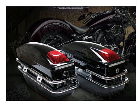 A hard mounted saddlebag is mounted onto the rear of the motorcycle just above the rear wheel. Hard Saddlebag Trunk Bag Luggage Tail Light Chrome Rail ...